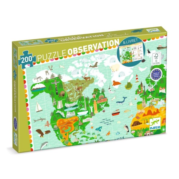 Djeco | Παζλ Παρατήρησης 200 τεμ - Παγκόσμιος χάρτης