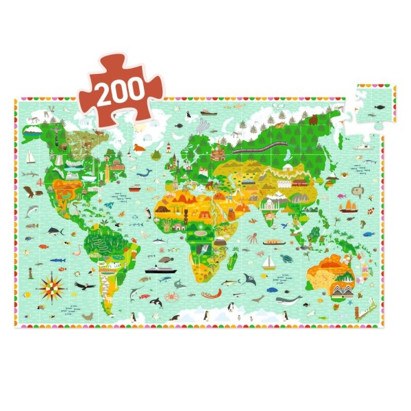 Djeco | Παζλ Παρατήρησης 200 τεμ - Παγκόσμιος χάρτης