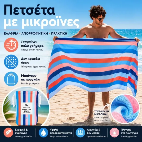 Dock & Bay | Πετσέτα Θαλάσσης Quickdry Μικροϊνών Large - Unicorn Waves