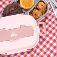 Ecolife | Φαγητοδοχείο με 3 Θέσεις 1lt - Ροζ