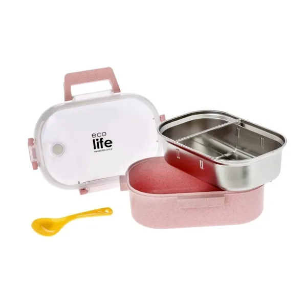 Ecolife | Φαγητοδοχείο Με Χώρισμα 900ml - Light Pink