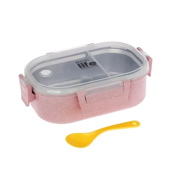 Ecolife | Φαγητοδοχείο Με Χώρισμα 900ml - Light Pink