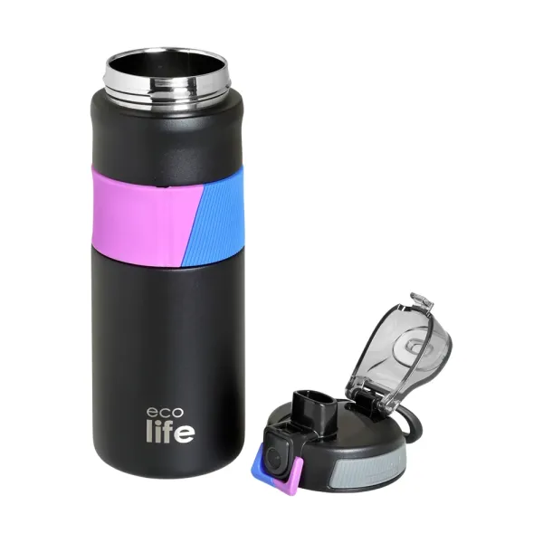 Ecolife | Μπουκάλι Θερμός - Black Thermos 500ml with Silicon Grip