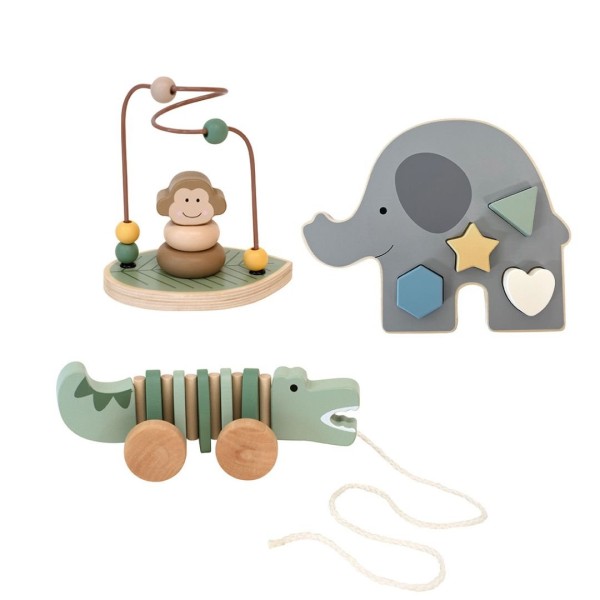 Jabadabado | Σετ 3 ξύλινων βρεφικών παιχνιδιών - Safari