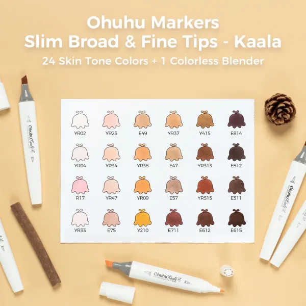 Ohuhu | Kaala Alcohol Art Markers - Σετ 24 τεμ. Skin Tone - Slim Broad and Fine