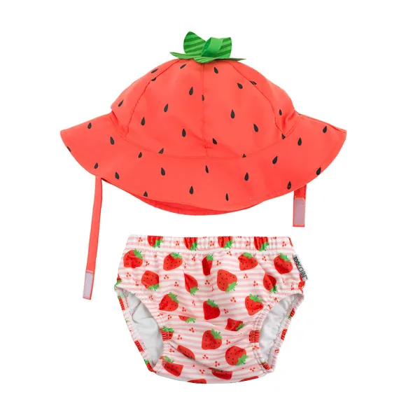 Zoocchini | Σετ Μαγιό Πάνα & Καπέλο UPF50+ - Strawberry