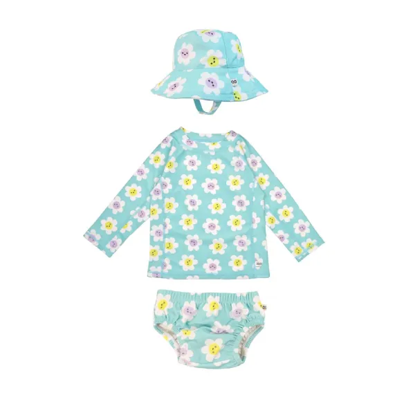 Zoocchini | Σετ UV Μαγιώ Πάνα Bucket Καπέλο Μπλούζα 6-12m - Daisy