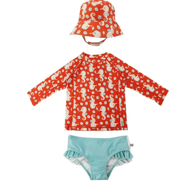 Zoocchini | Σετ UV Μαγιό, Bucket Καπέλο & Μπλούζα UPF50+ 2-3y - Seahorse