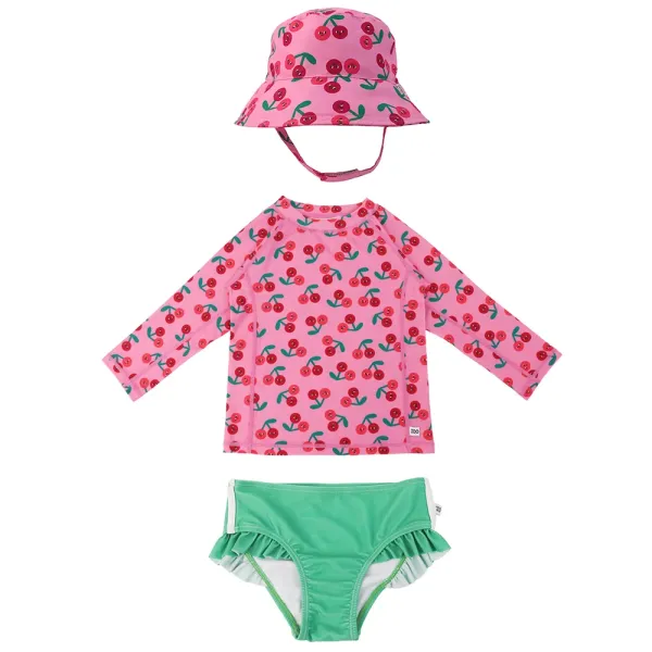 Zoocchini | Σετ UV Μαγιό, Bucket Καπέλο & Μπλούζα UPF50+ 3-4y - Cherry