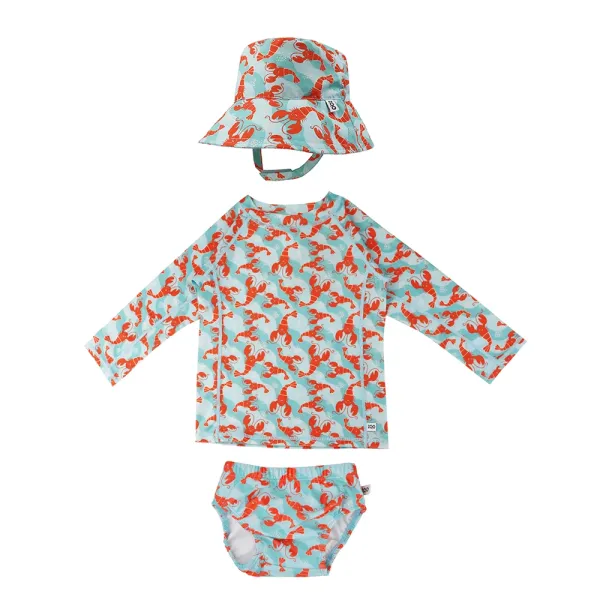 Zoocchini | Σετ UV Μαγιώ Πάνα Bucket Καπέλο Μπλούζα 6-12m - Lobster
