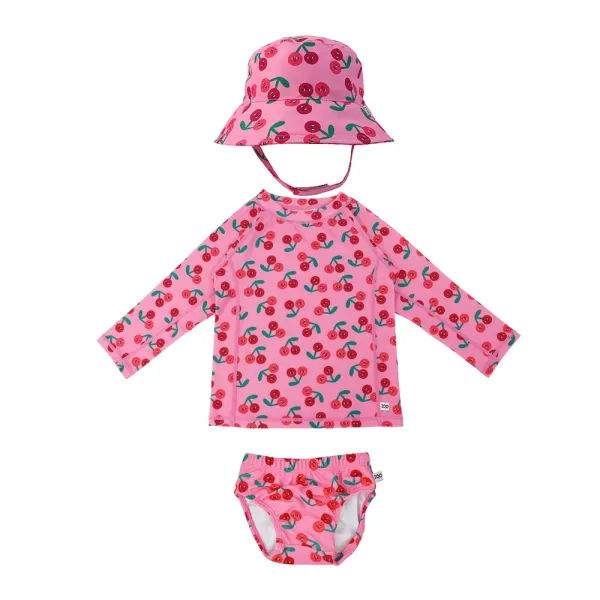 Zoocchini | Σετ UV Μαγιώ Πάνα Bucket Καπέλο Μπλούζα 12-24m - Cherry